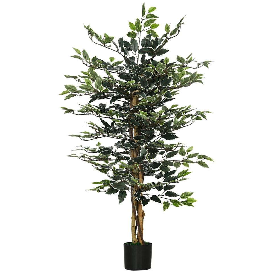 image 1 of HOMCOM Artificial Ficus Tree with Lifelike Leaves and Natural Trunks Green | Green | 7.5ft