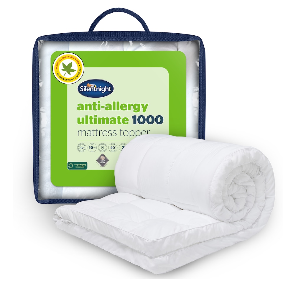 image 1 of Silentnight Anti-Allergy Ultimate Mattress Topper 1000, 10cm Thick | White | 1