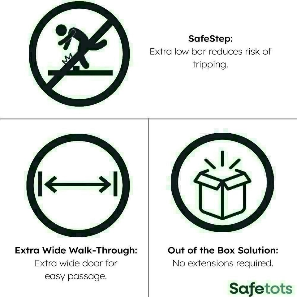 image 1 of Safetots SafeStep Gate, White, 75cm - 82cm, Extra Low Walkthrough, Pressure Fit Safety Gate, Baby Gate for Stairs and Doors