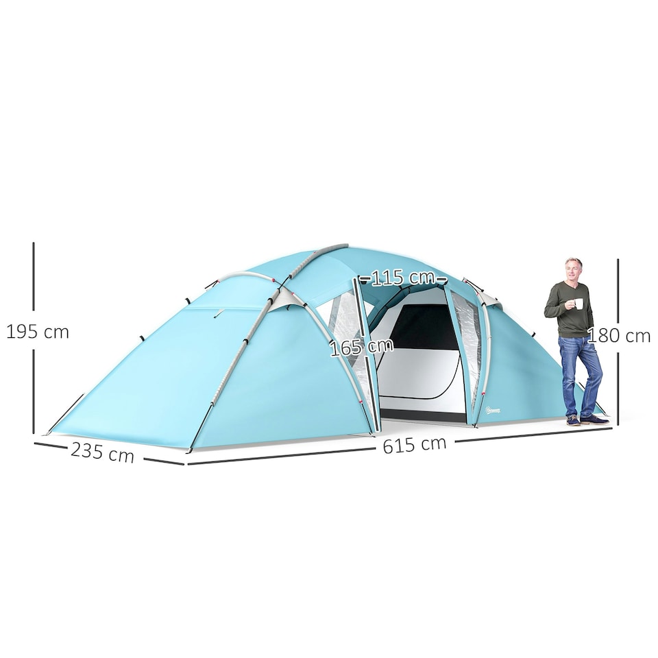 image 1 of Outsunny 4-6 Man Family Camping Tent w/ 2 Bedrooms, a Living Room, Grey 