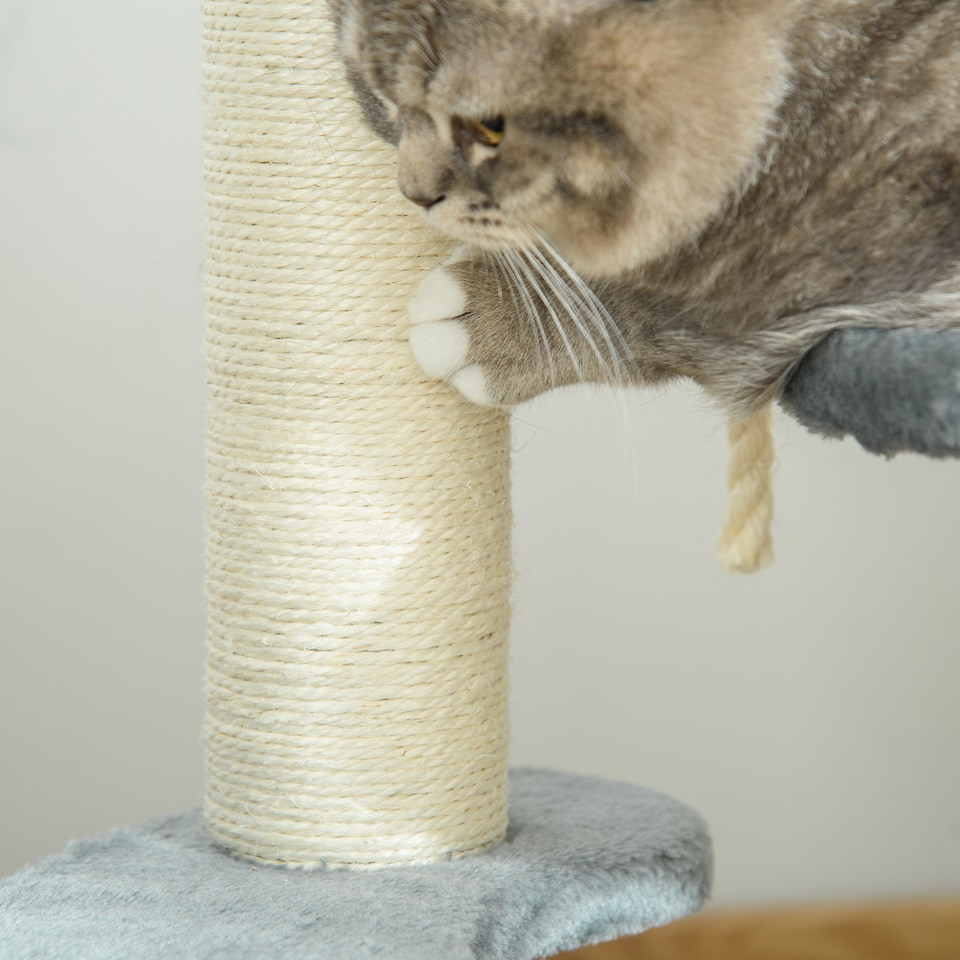 image 1 of PawHut 65cm Cat Tower, Small Cat Condo with Sisal Posts, Rope, Perches Grey