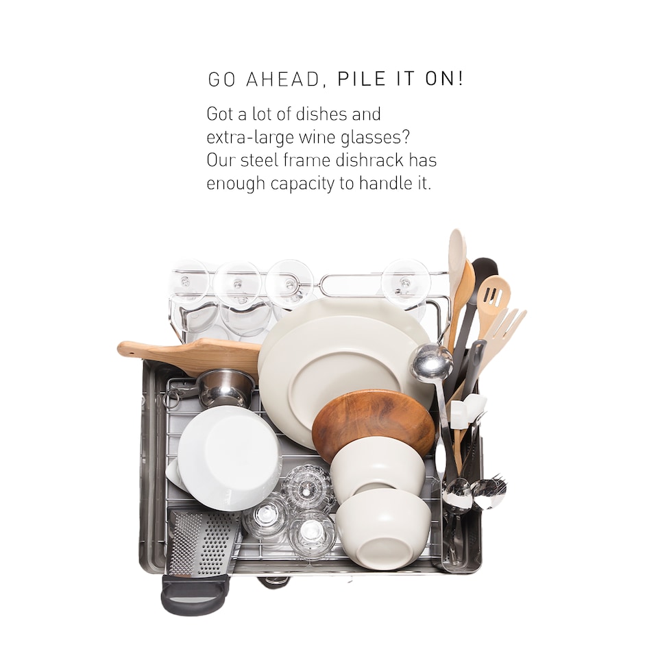 image 1 of Simplehuman Steel Frame Dish Rack Dish Drainer, Brushed Stainless Steel