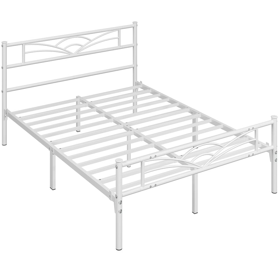 image 1 of Yaheetech Metal Platform Bed Frame with Cloud-inspired Design Headboard Antique White, 4ft6 Double