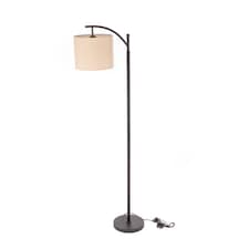 Black Floor Standing Lamp Reading Light & Linen Fabric Lampshade - Includes Bulb | Black
