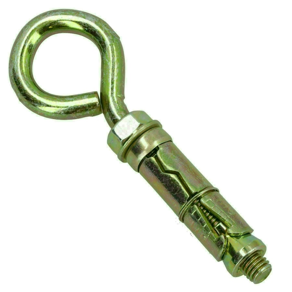 image 1 of 8mm Close Hook Anchor Eye Bolt Rawl Expansion Bolts Shield Wall 12 Pack