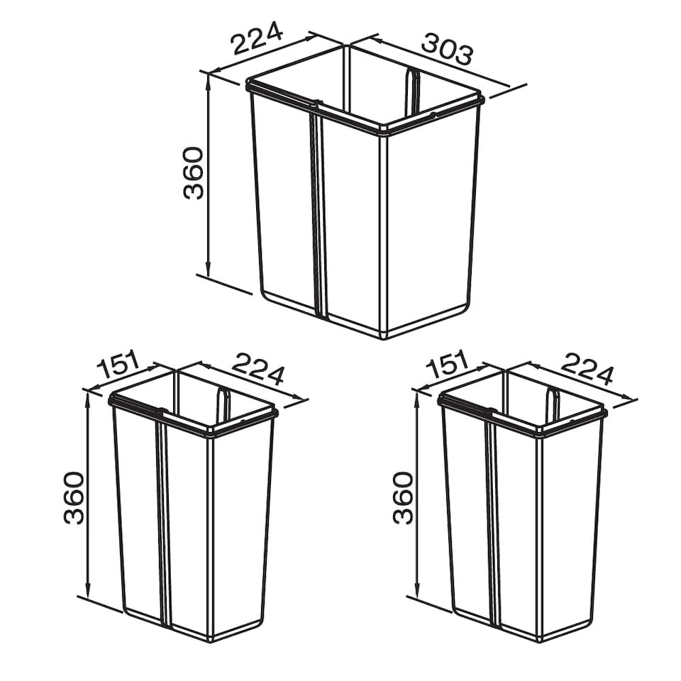 image 1 of FittingsCo, 40 Litre Under Counter Pull Out Waste Bin, 1x20L + 2x10L, Suits 400mm Base Cabinet, Base Mounted
