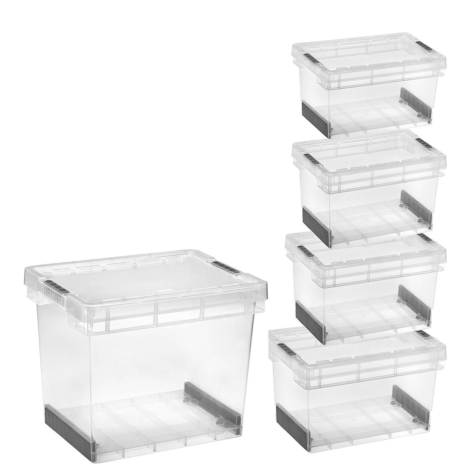 image 1 of 2 x 60L Clear Ultra Resistant Modular Plastic Storage Containers With Clip Lock Lids Clear