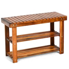 COSTWAY Shoe Rack Bench 3-Tier Shoe Organizer 70x28x45cm Brown