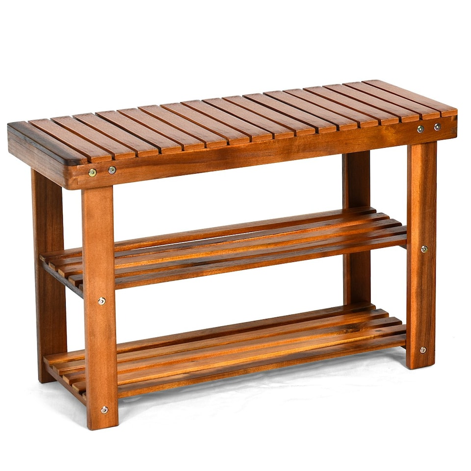 image 1 of COSTWAY Shoe Rack Bench 3-Tier Shoe Organizer 70x28x45cm Brown