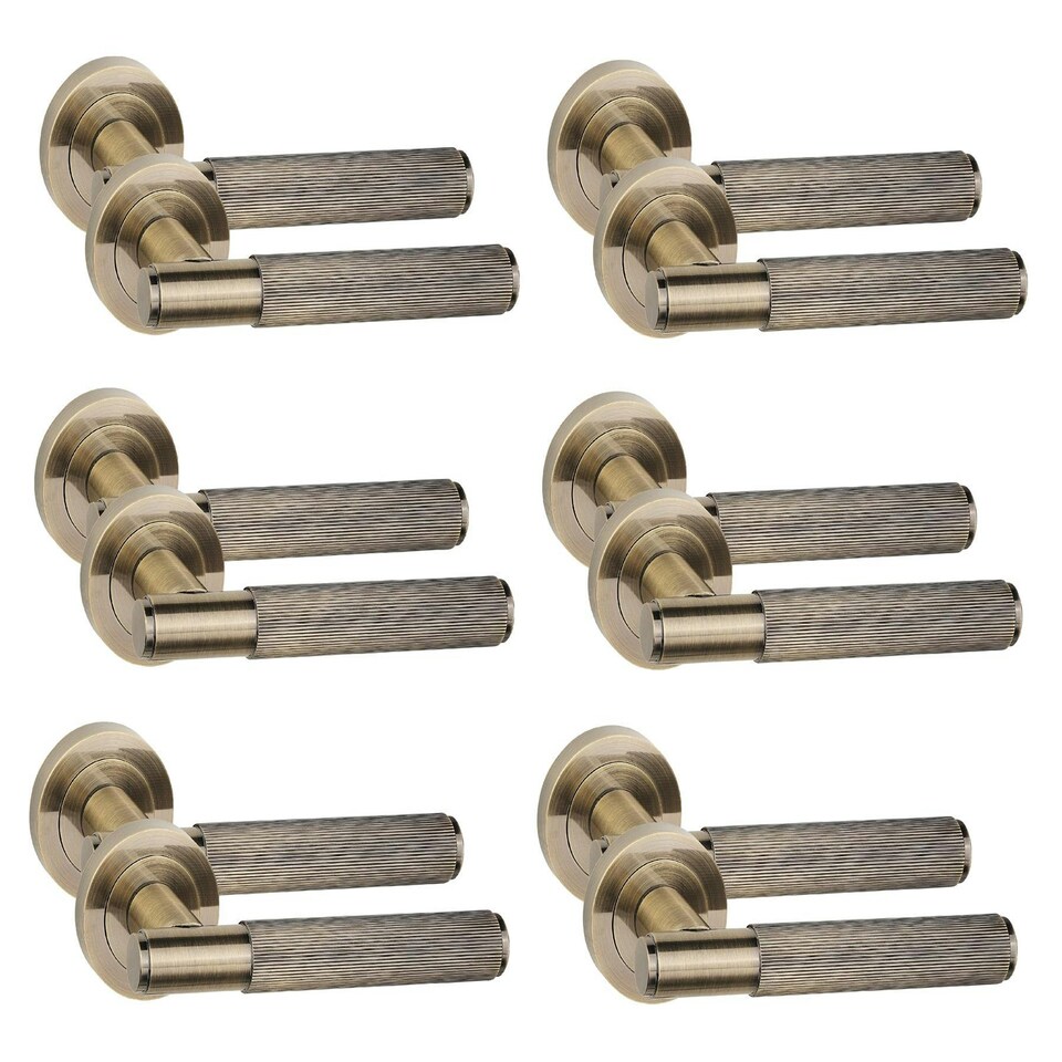 image 1 of Golden Grace 6 Pair Straight T-Bar Linear Door Handles in Antique Brass Finish Bronze