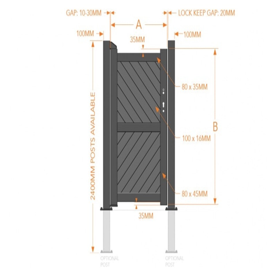 image 1 of Pedestrian Gate 1000x2200mm Grey - Diagonal Solid Infill and Flat Top Grey
