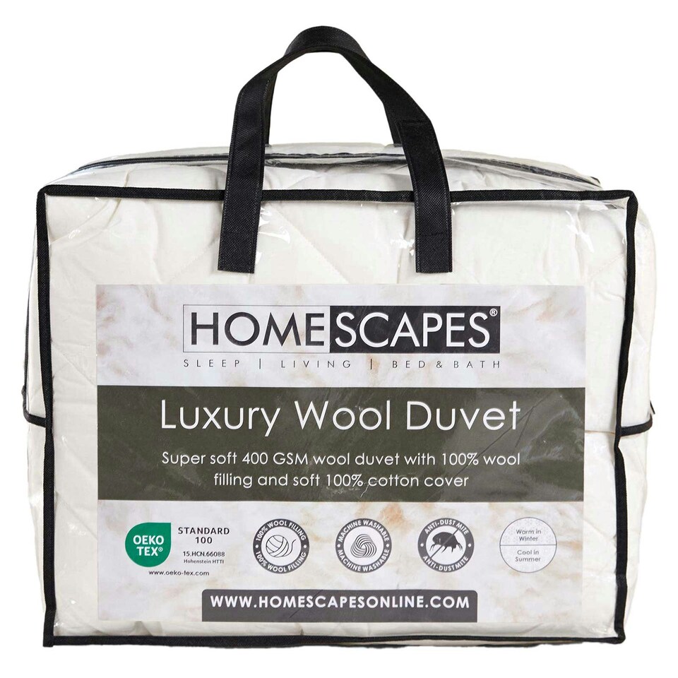 image 1 of Homescapes Australian Wool 400 GSM Heavy Duvet, Super King