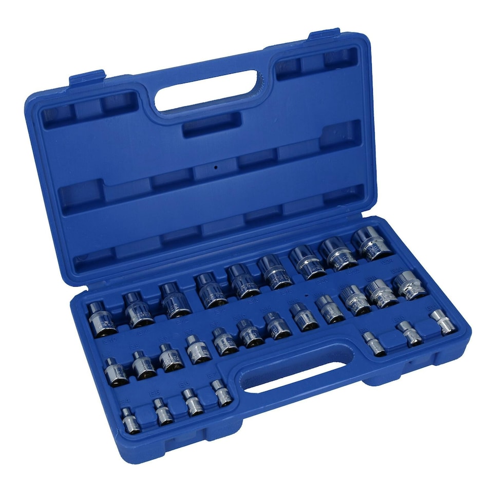 image 1 of Female Star Torx E Sockets Mixed Drive Set E4 - E24 28pc 1/4" 3/8" and 1/2"