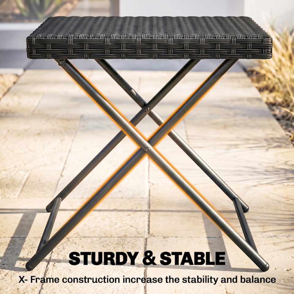 image 1 of Outsunny Folding Square Rattan Coffee Table w/ Steel Frame Bistro Garden Black