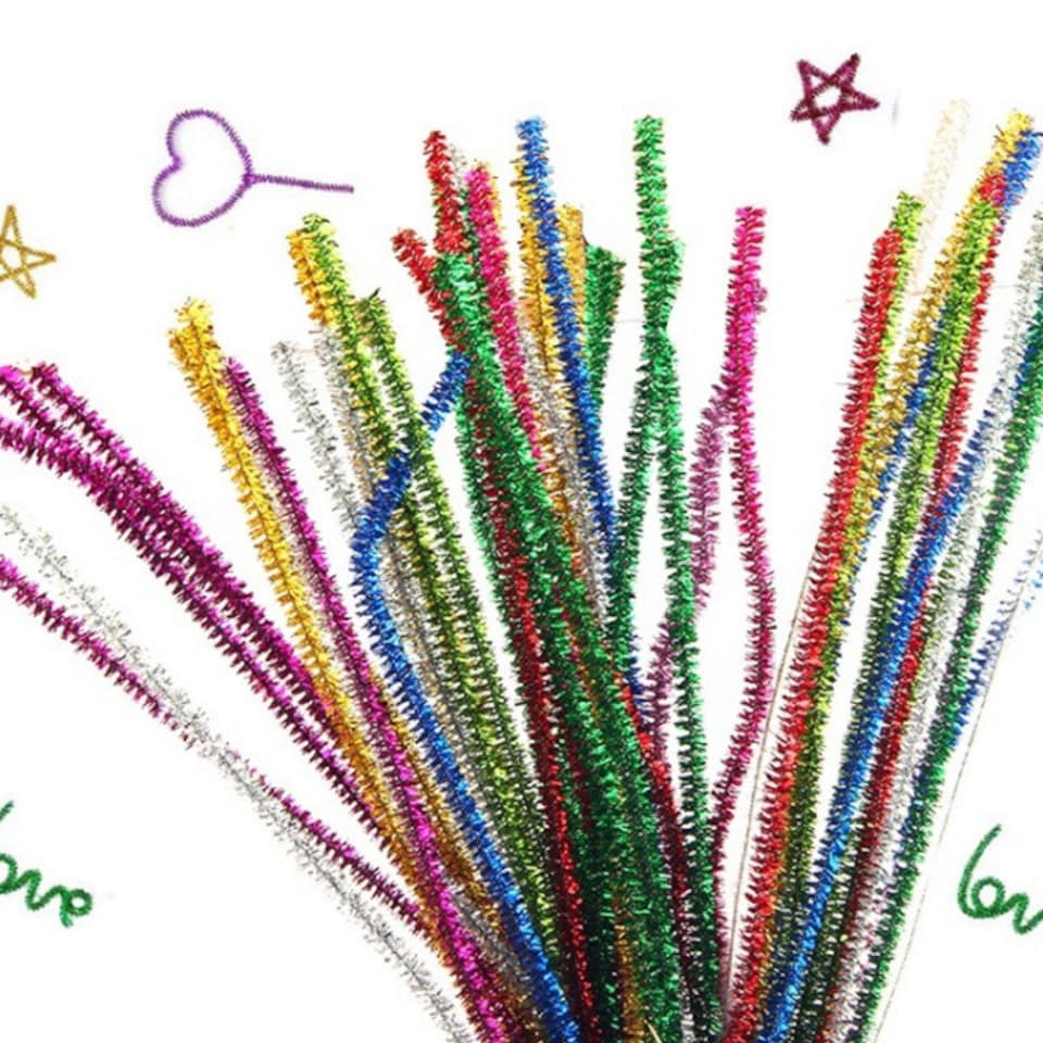 image 1 of Pack of 100 Assorted Glitter Chenille Stem Pipe Cleaners 0.6 x 30cm