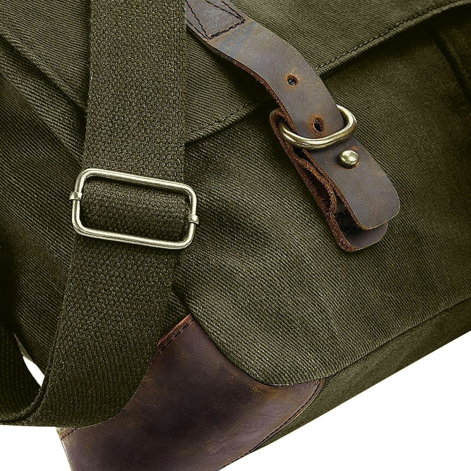 image 1 of Quadra Heritage Leather Trim Messenger Bag - Olive - One Size | Green