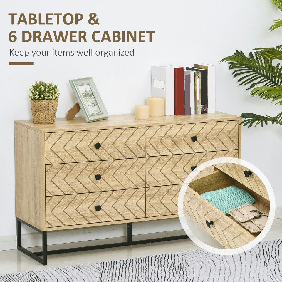 image 1 of HOMCOM Chest Of 6 Drawers Storage Unit 71x120cm Unique Zigzag Design