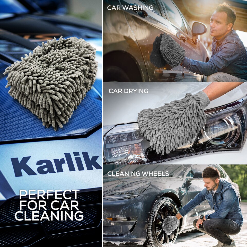 image 1 of Microfibre Cloth Car Wash Mitt Glove Double Sided Wash Mitt for Car Washing - Pack of 2