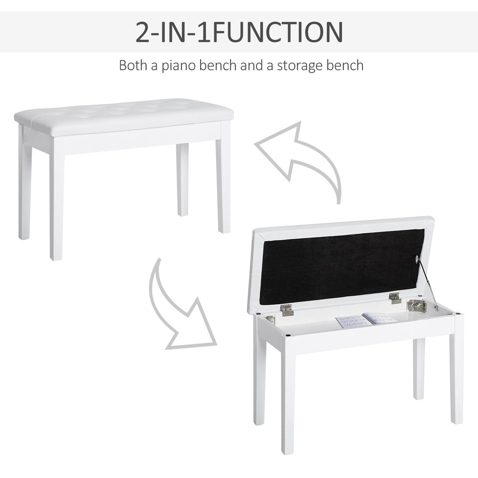 image 1 of HOMCOM Faux Leather Piano Stool Makeup Stool Bench Dressing Table Seat with Storage 76x36x50cm, White