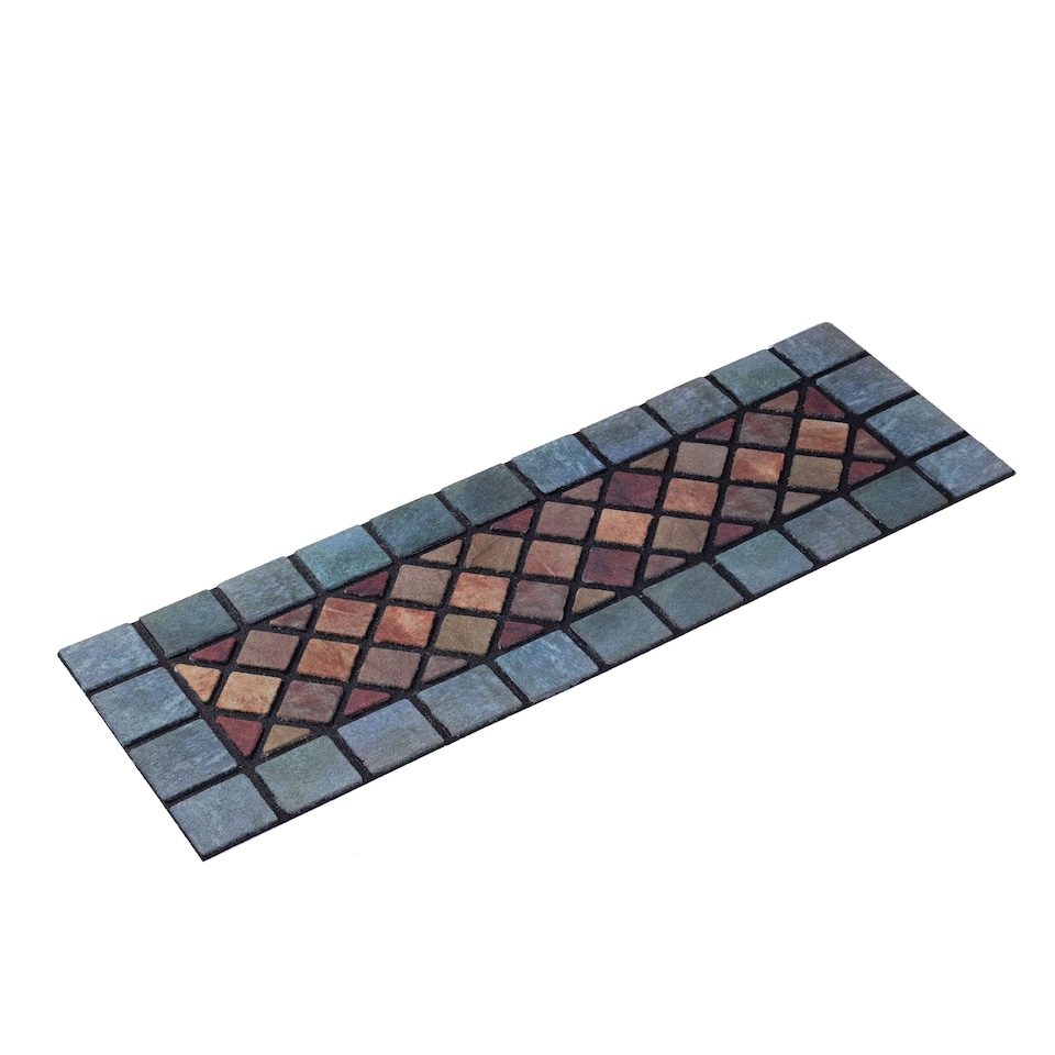 image 1 of Nicoman Rubber Elegant Blue Tile Narrow Doormat - 75x25cm