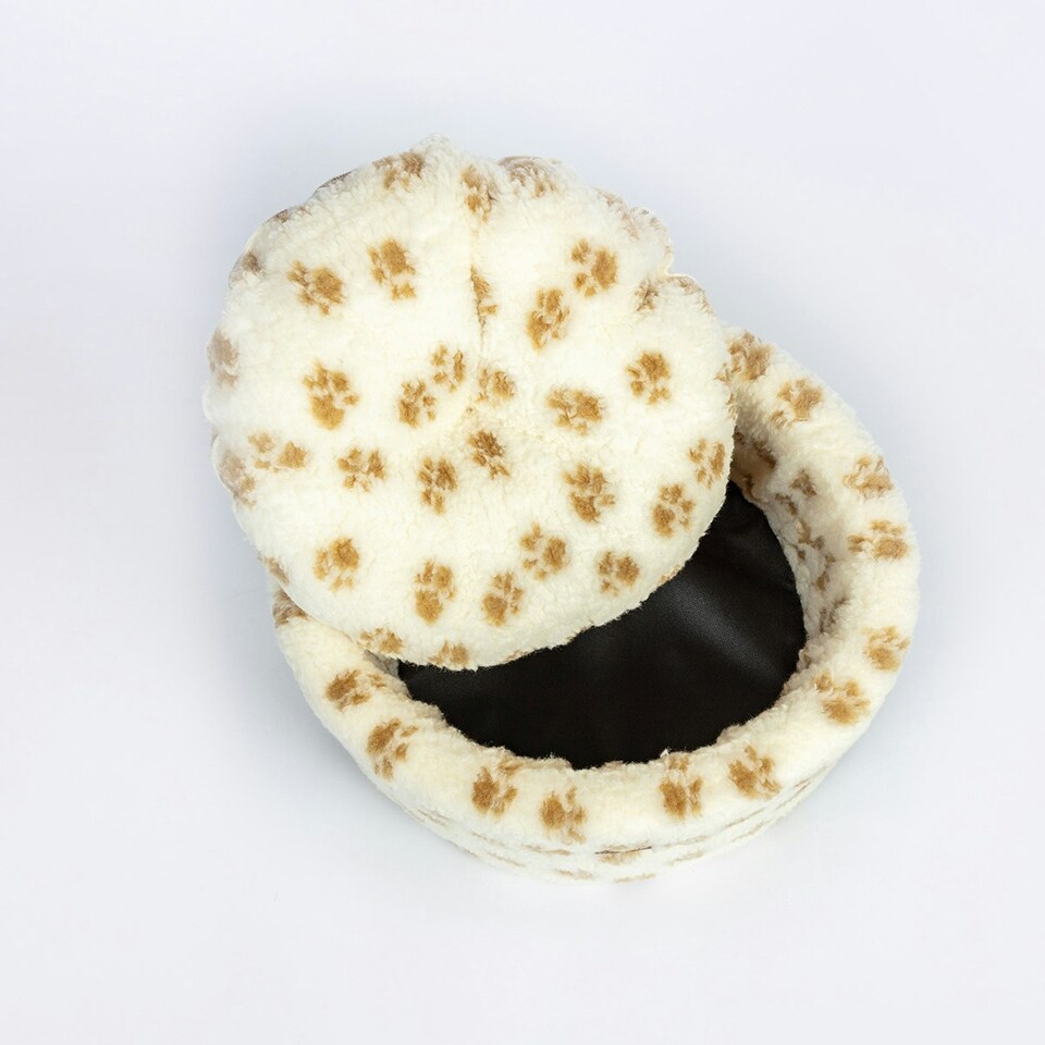 image 1 of Paw Print Cream Cat Cosy Bed Med 50cm