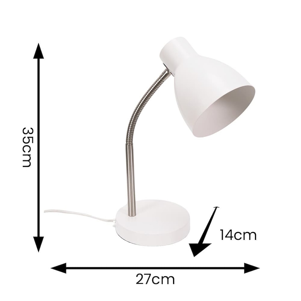 image 1 of ValueLights Keela White Adjustable Flexi Neck Desk Table Lamp with LED Bulb