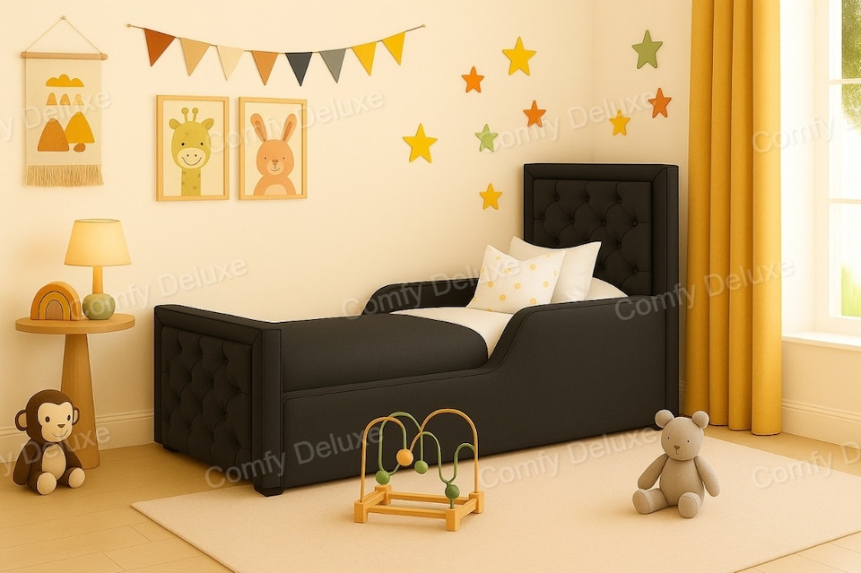 image 1 of Grey 3ft Single Plush Bed Studded Bed Frame
