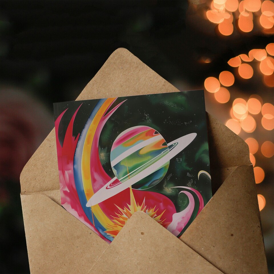 image 1 of Abstract Colourful Planet Space Artwork Galaxy Birthday Card