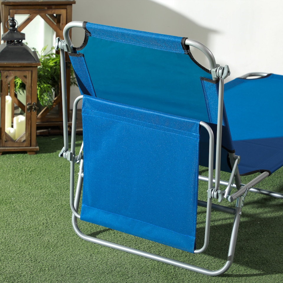 image 1 of Outsunny Folding Sun Lounger Set of 2 w/ Sunshade Adjustable Backrest Blue