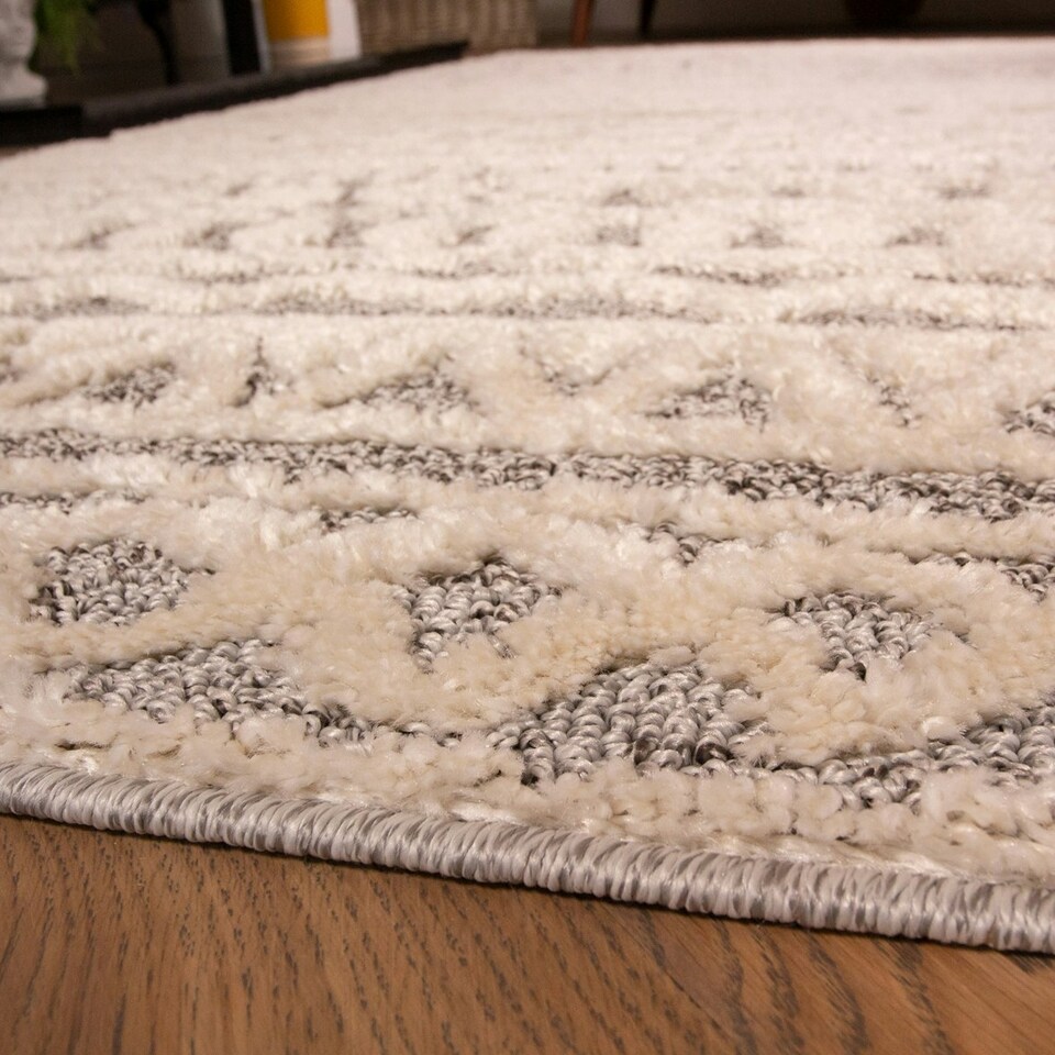 image 1 of KUKOON Grey Cream Aztec Loop Pile Living Room Area Rug 120cm x 170cm Grey