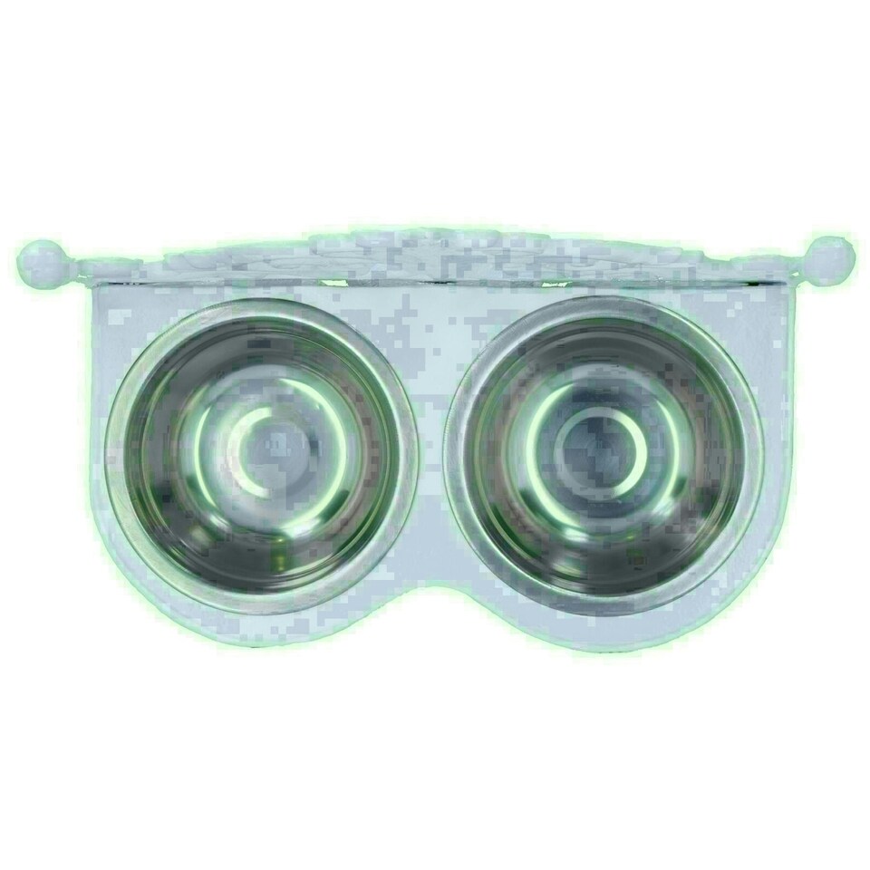 image 1 of Dog Puppy Cat Feeding Food Bowls Dishes Stainless Steel / Cast Iron White Stand White