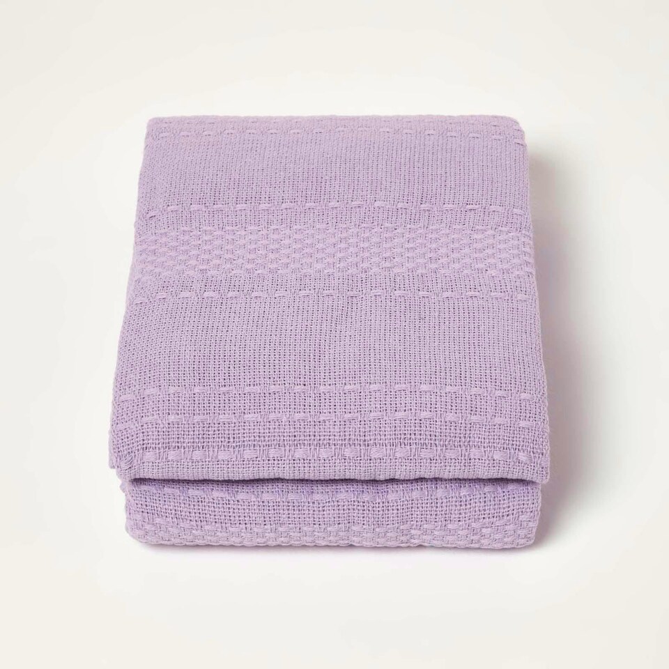 image 1 of Homescapes Kashi Lilac Cotton Throw with Tassels - 150 x 200 cm