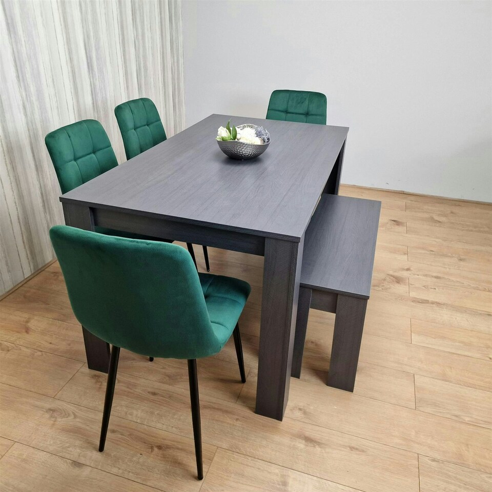 image 1 of Dining Table Set with 4 Chairs and a Bench Dining Room and Kitchen table set of 4 Grey