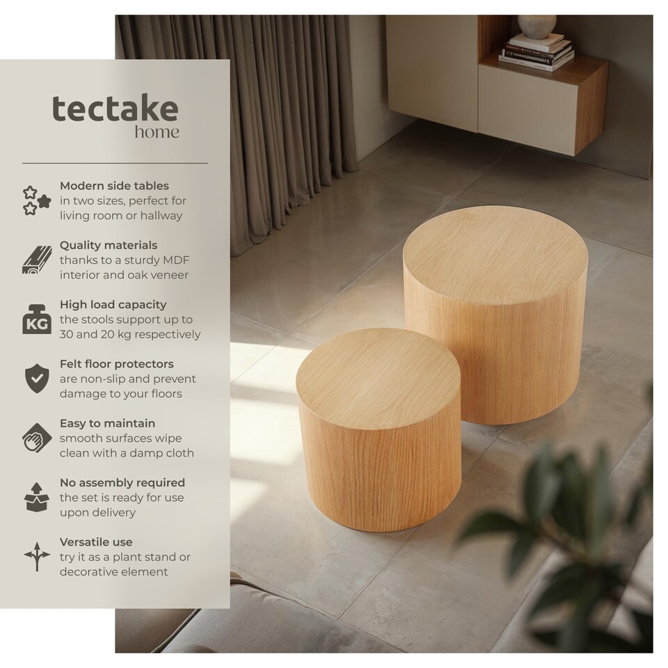 image 1 of Coffee Tables Danny - 2 piece set, round, oak effect