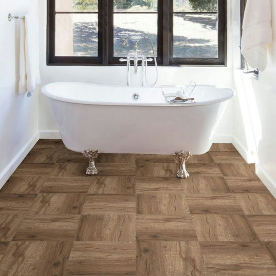 image 1 of Fine Decor Floorpops Floor Tiles (Pack of 10) - Brown - 30cm x 30cm x 0.1cm Brown | 30cm x 30cm x 0.1cm