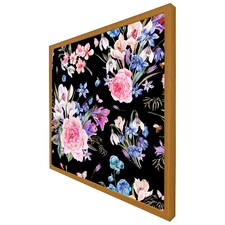 Bright pink flowers on black (Picture Frame) Brown | Oak | S
