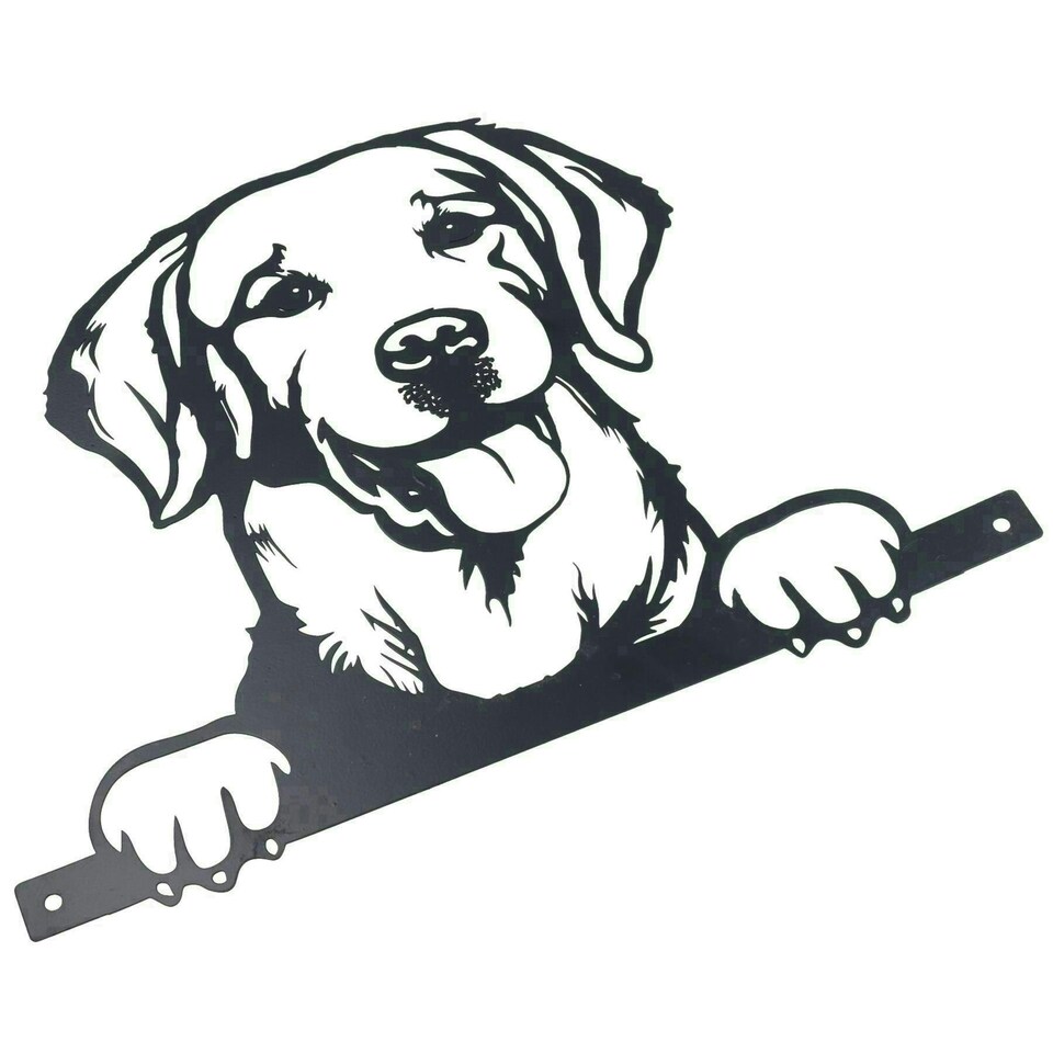image 1 of Black Metal Peeking Retriever Silhouette with Fixing Plate Garden Ornament Gift