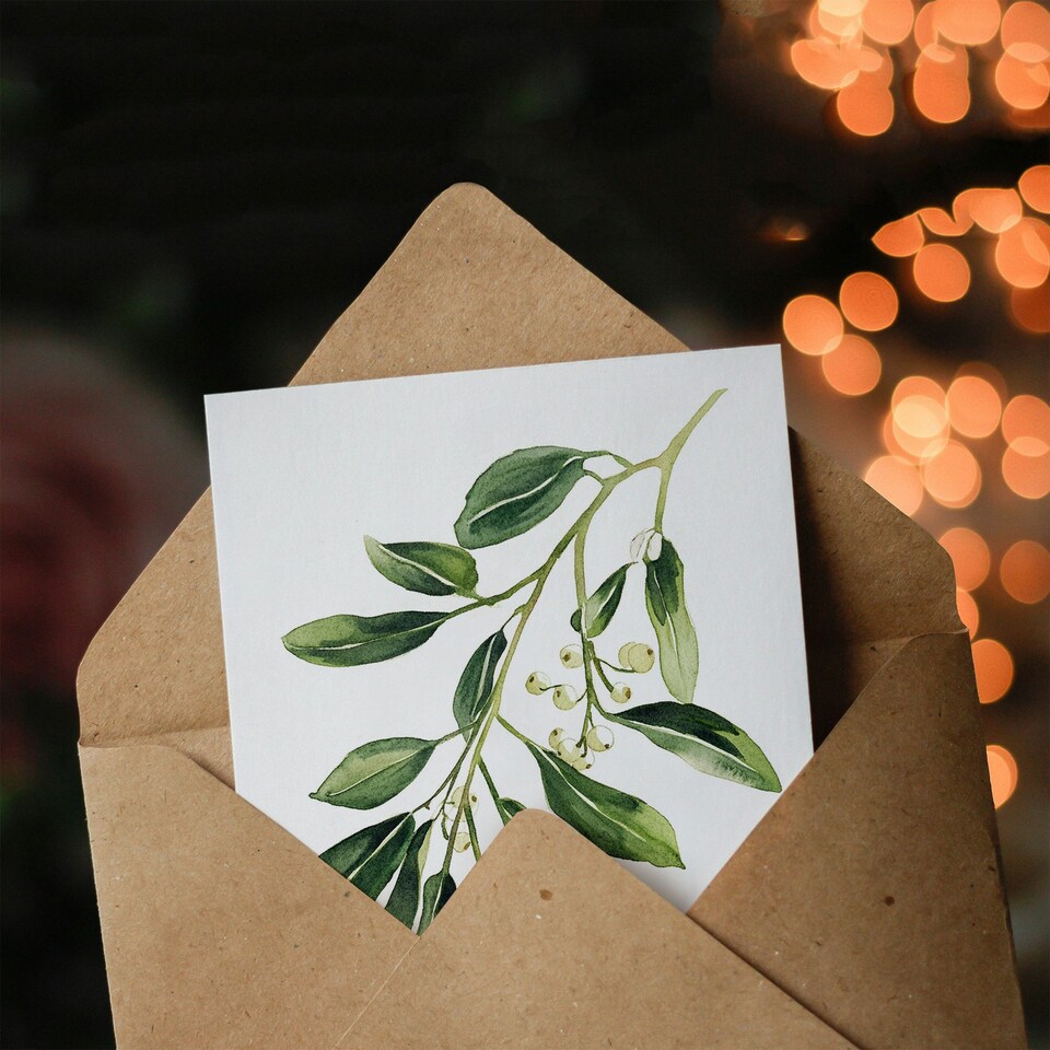 image 1 of Mistletoe Branch Soft Bright Blank For Him Or Her Art Xmas Festive Christmas Card