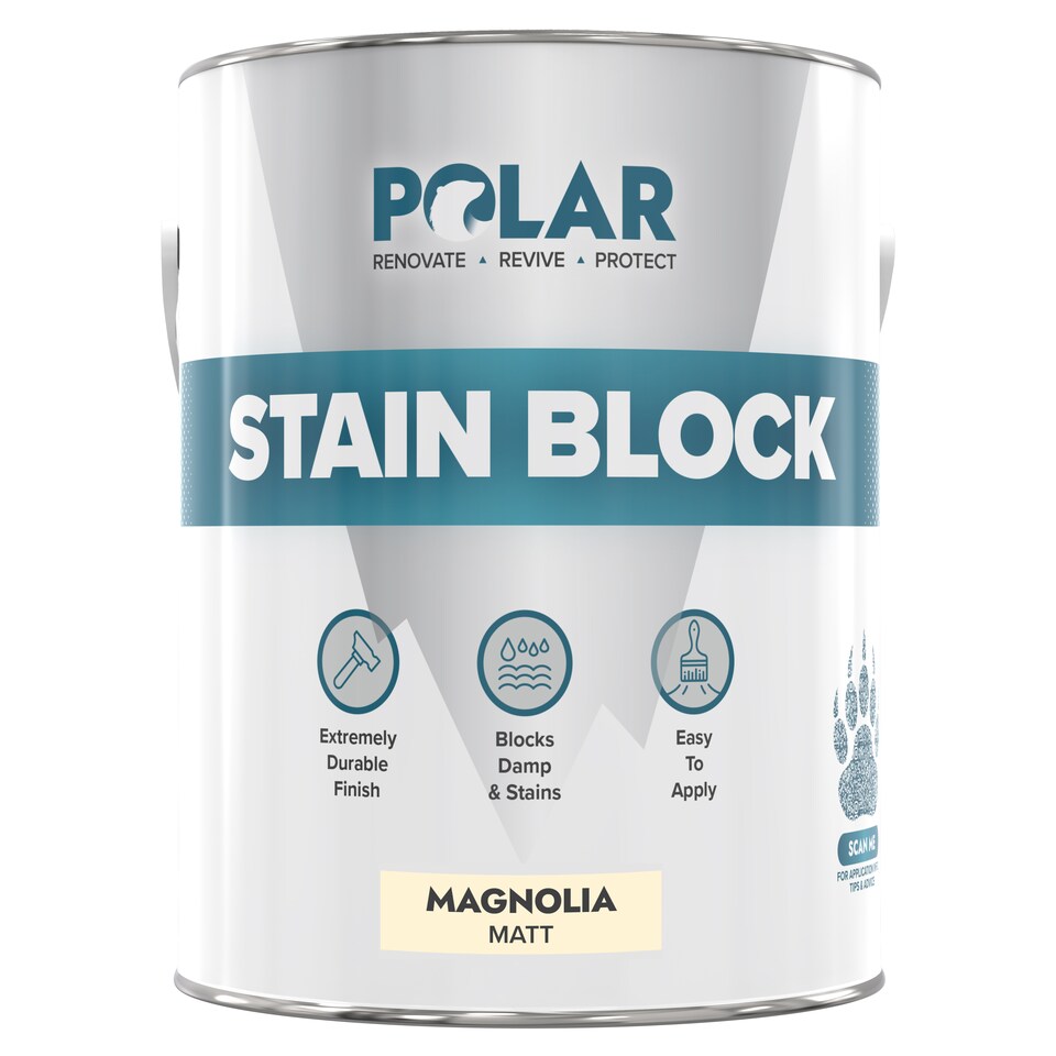 image 1 of Polar Stain Blocker Paint Interior Multi Surface Walls & Ceilings Matt | Cream | Matt Magnolia | 2.5 litre