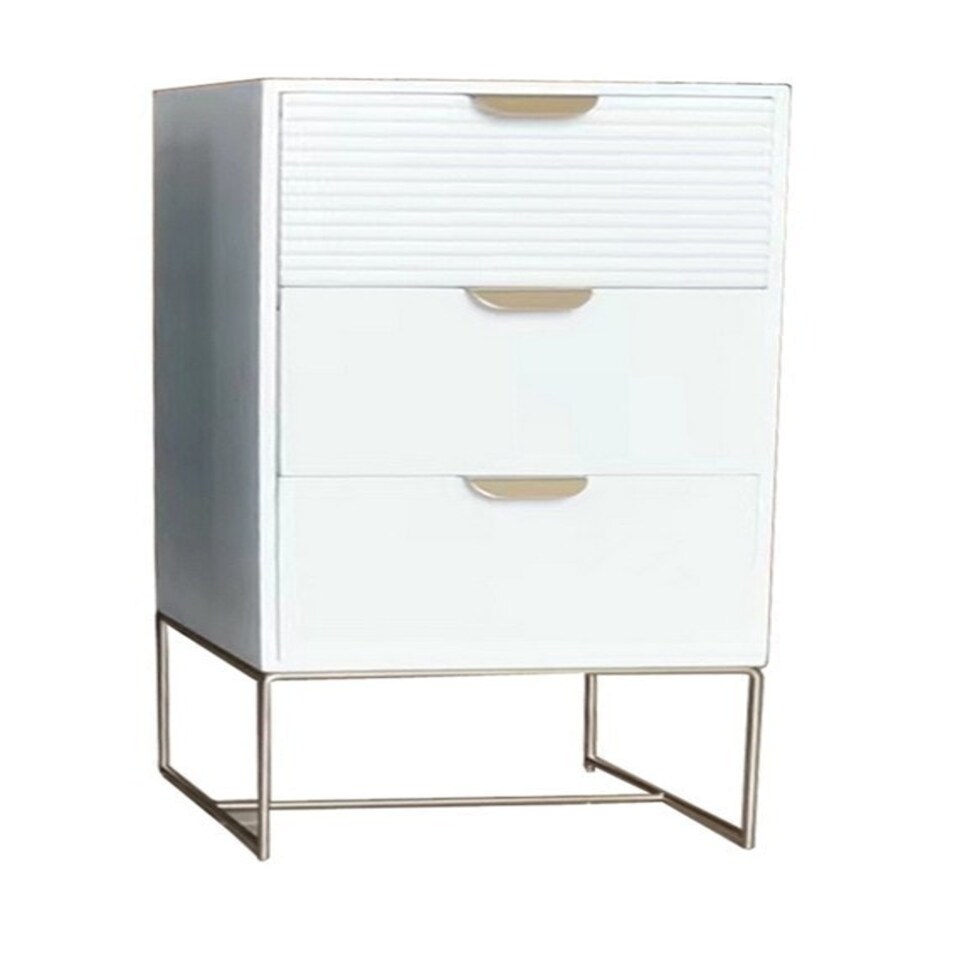 image 1 of 3 Drawer Bedside Table - Wood - L24 x W30 x H64 cm - White