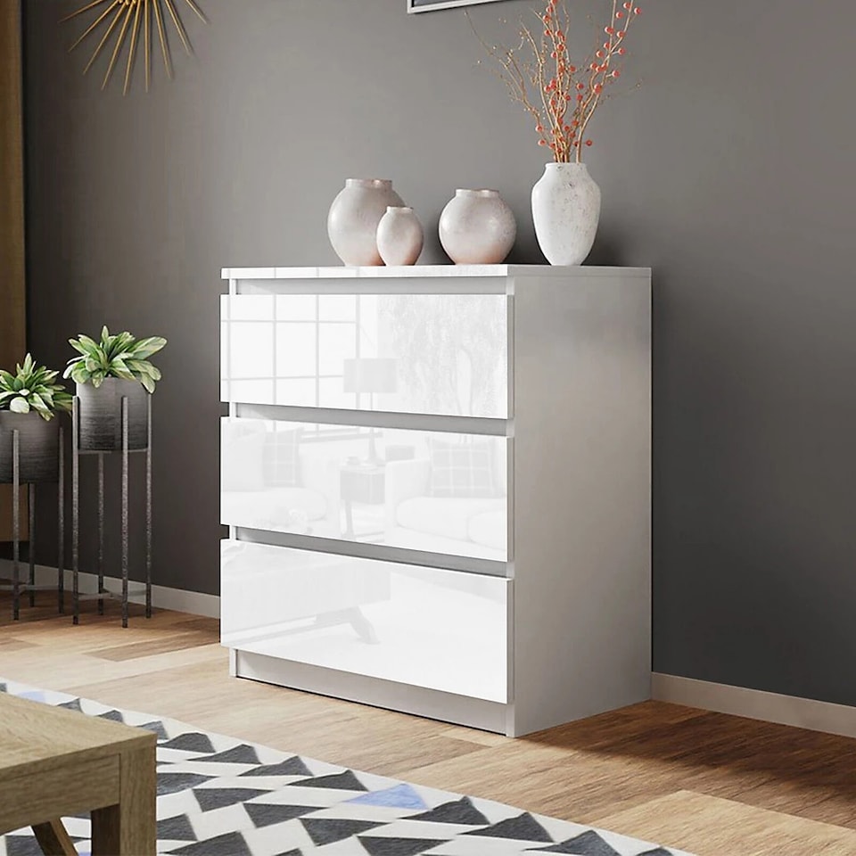 image 1 of Fairfield Gloss White 3 Drawer Bedroom Dressing Table, Makeup Vanity Table & Office Desk | White | Matt white frame & gloss drawer faces | One Size | 1