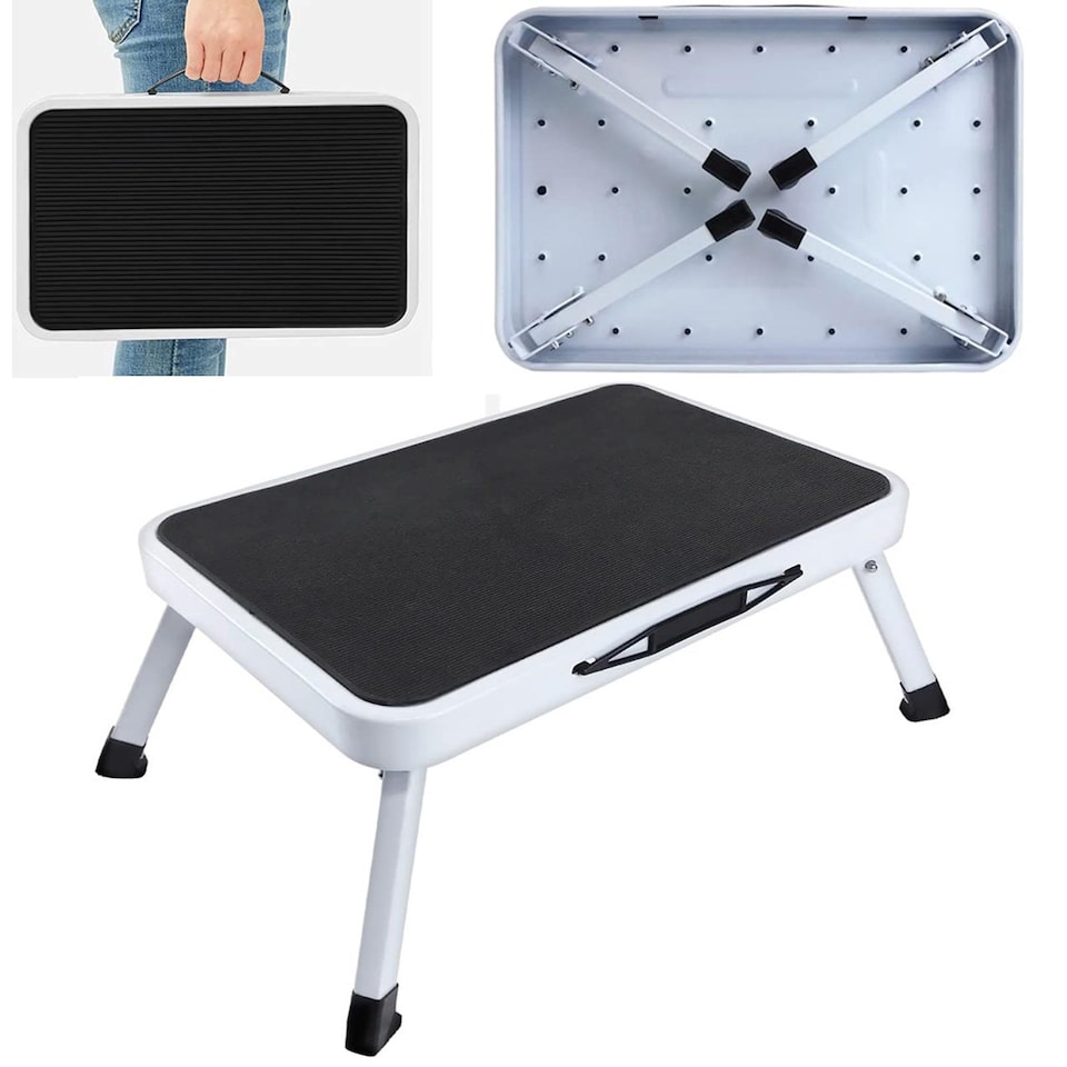 image 1 of Gr8 Home Single Step Folding Caravan Stool Steel Non Slip Mat Ladder Van Motorhome Camper