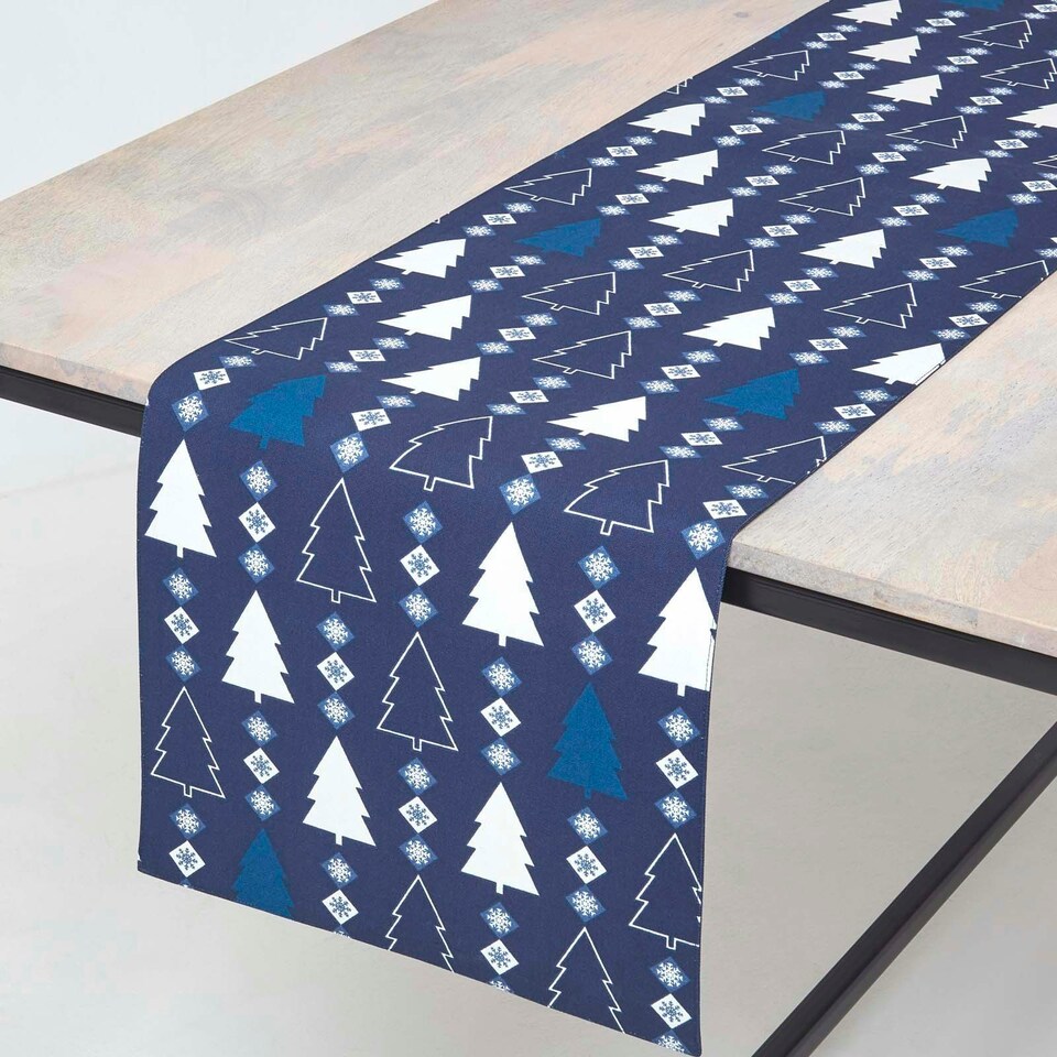 image 1 of Homescapes Blue Winterland Christmas Table Runner - 35 x 250 cm Blue