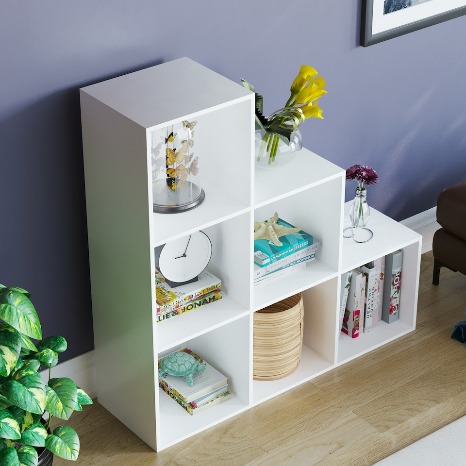 image 1 of Vida Designs Durham 6 Cube Storage Unit, White & Set of 3 White Cube Storage Baskets