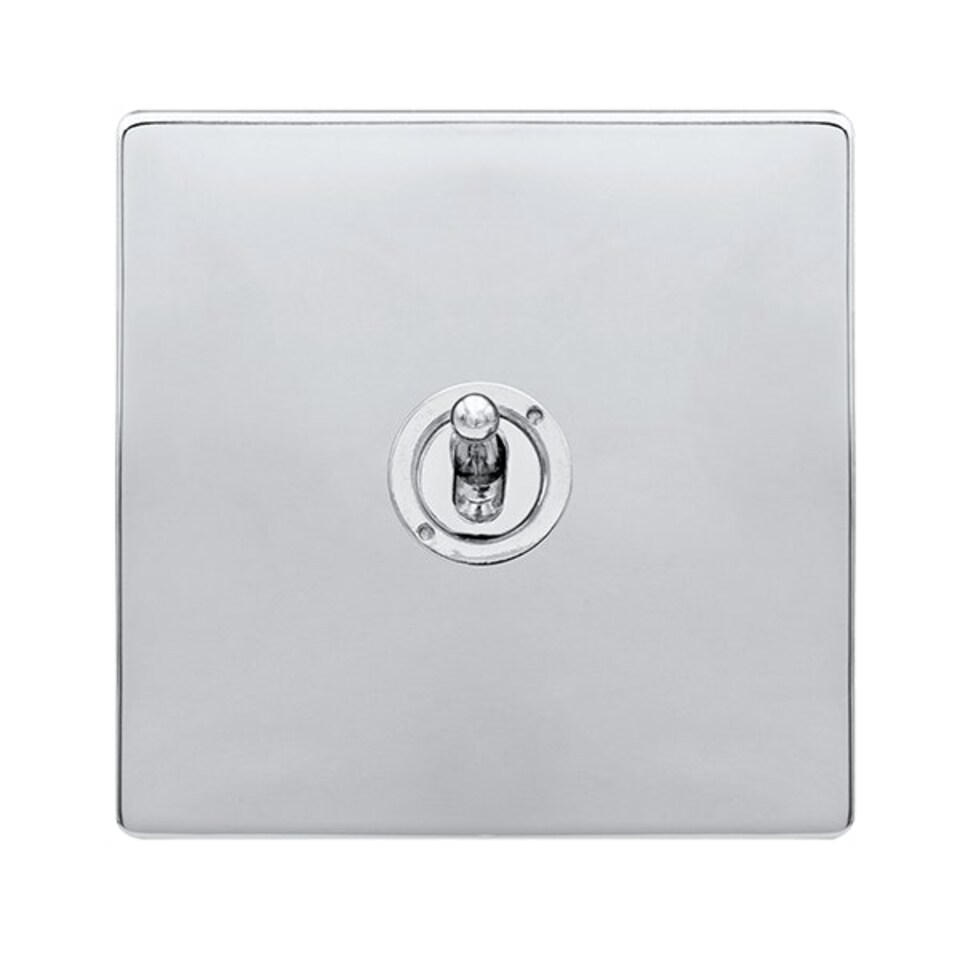 SE HOME Polished Chrome Screwless Plate 1 Gang 2 Way 10AX Toggle Light Switch - SE Home Black | Polished