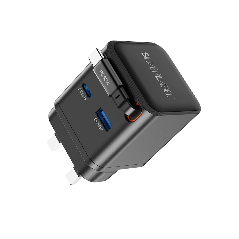 image 1 of SilverLabel 65WGaN Dual USB-A/C Mains Plug&USB-C Cable Black