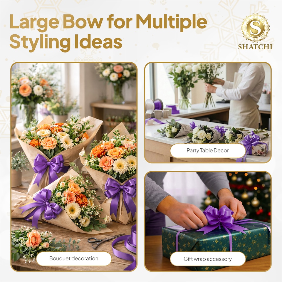 image 1 of 10pcs Purple 30mm/3cm Large Ribbon Pull Bows for Gift Wrapping, Hampers, Florist Bouquets, Wedding Cars and Party Décor Pullbow