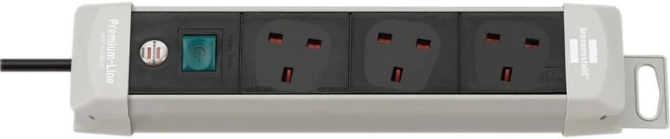 BRENNENSTUHL - Premium-Line Mains Extension Lead, 3 Gang, 3m Lead, Black/Light Grey