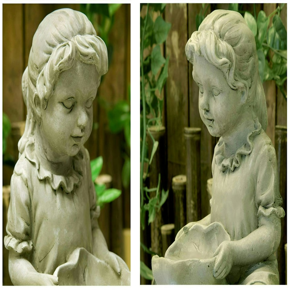 image 1 of Primrose Girl Pouring Trickling Water Feature Fountain with LED Lights 42cm