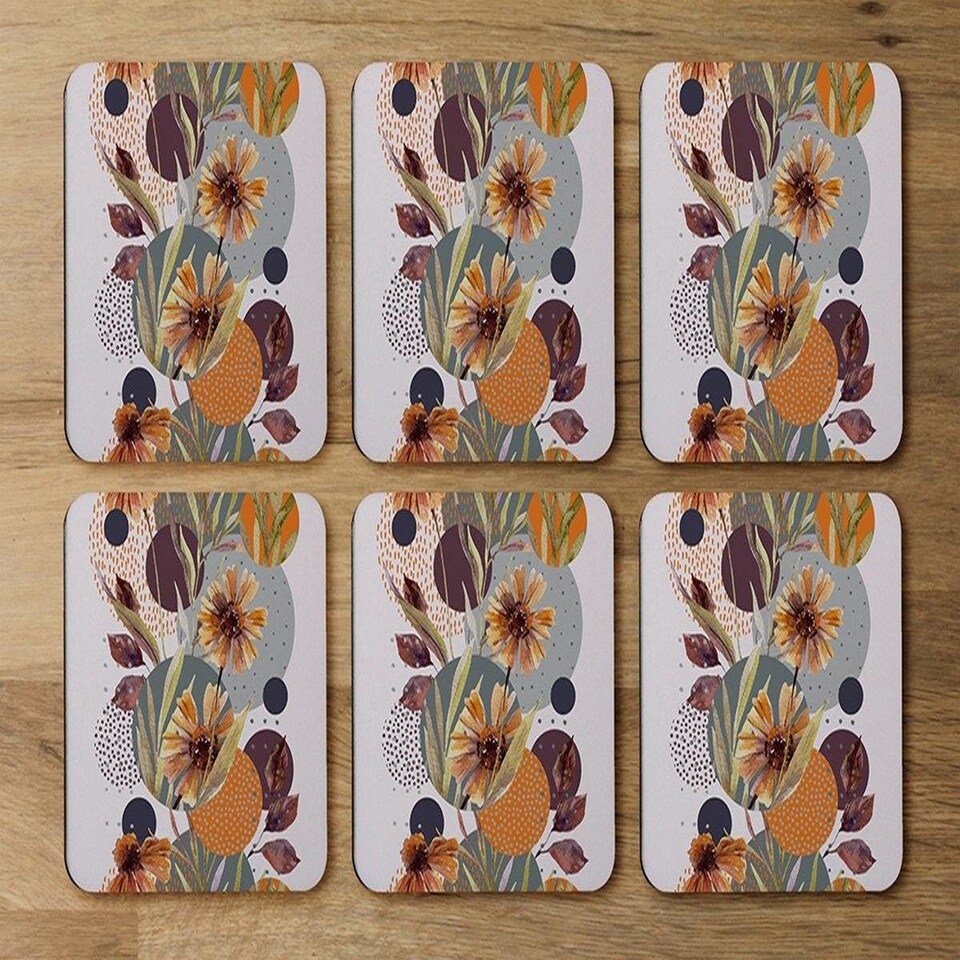 image 1 of Orange Geometric With Flowers (Coaster)